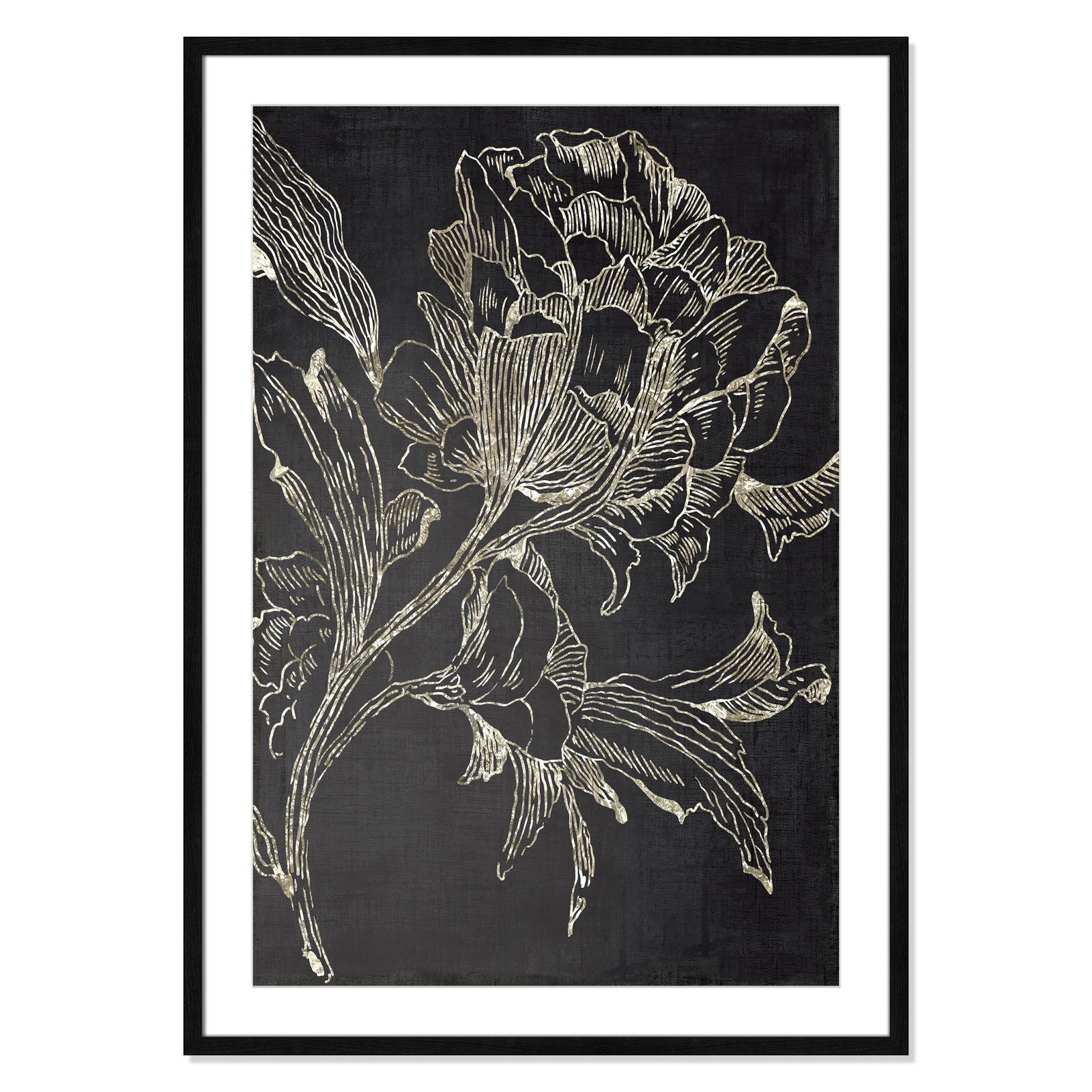 Golden Flower Folklore I by Asia Jensen - Picture Frame Graphic Art Print, Black Framed, 41.5" H x 29.5" W