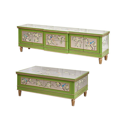 Rural style coffee table paired with TV stand