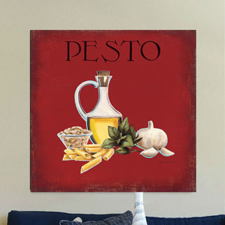 « pesto », impression sur toile, H 18 po x l 18 po x P 1,5 po, Toile avec cadre noir, Pas de tapis
