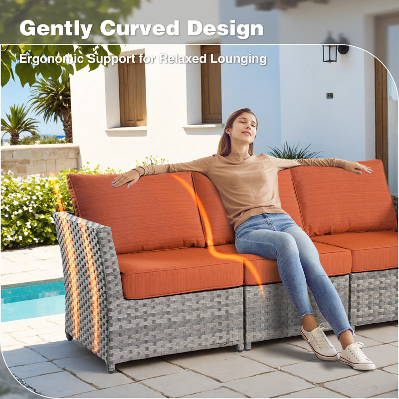 Klohe Outdoor Seating Group with Cushions, Orange, No