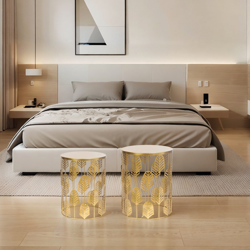 Set Of 2 Metal End Table, Gold