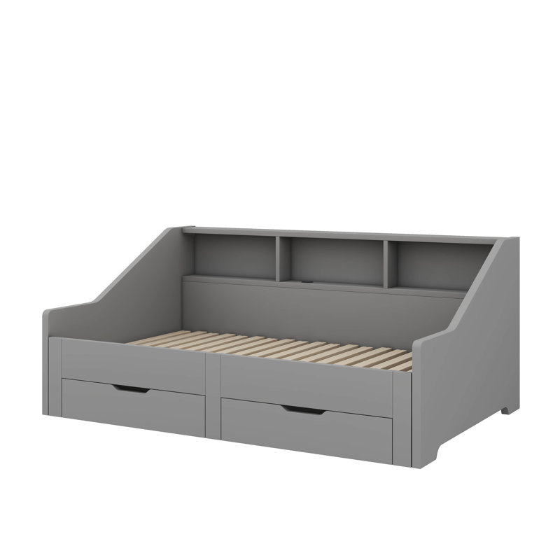 Convertible Daybed Frame King Size With Stylish Storage Bookcases, Grey