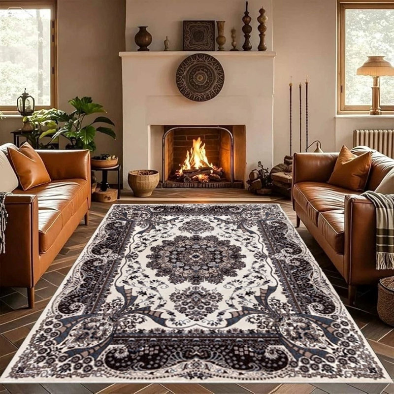 Geometric Indoor / Outdoor Area Rug, Cream, Rectangle 120 x 170 cm