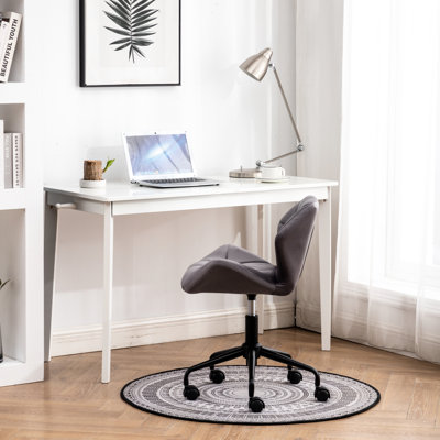 Chaise de bureau pivotante grise et réglable - velours, mousse haute, pivotant sur 360 degrés, base en métal, rembourrage en mousse diamantée, base à 360 degrés avec base double