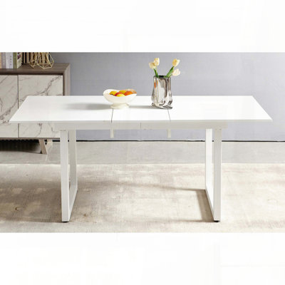Square Extendable Dining Table with Metal Legs – White, 70.86" x 31.5" x 29.5"