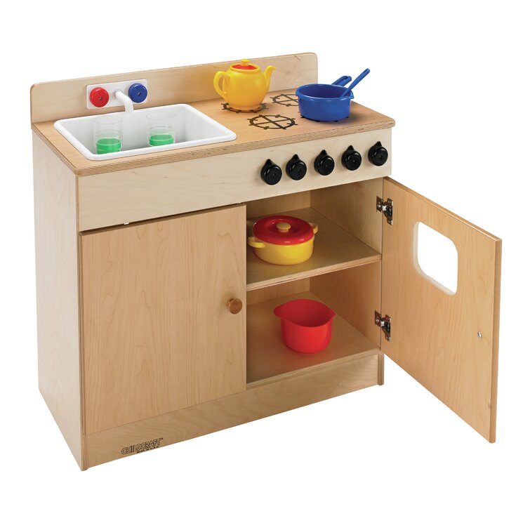 Remley Kids Wooden Play Kitchen Set Sink Oven Stove - Ships Assembled,  Harvest