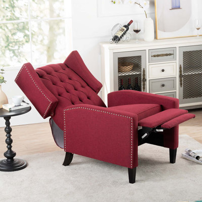 Fauteuil inclinable manuel capitonné à oreilles avec têtes de clou décoratives et engrenages réglables