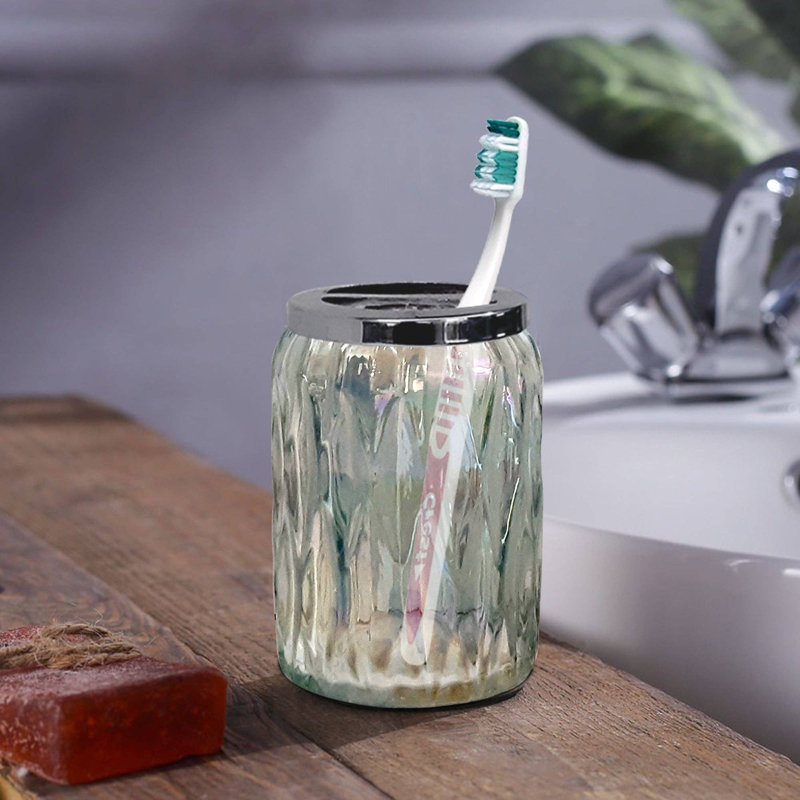 Porte-brosse à dents Oneita Glacier | Support compact à fentes multiples pour brosses à dents, rasoirs et accessoires de maquillage | Verre lustre arc-en-ciel