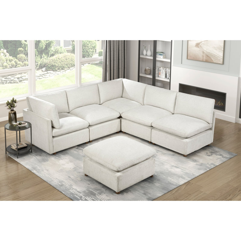Ensemble de canapé modulaire de luxe en L 6 pièces avec repose-pieds