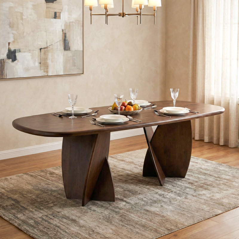 Rozella Oval Solid Wood Dining Table With Sculptural Double Pedestal