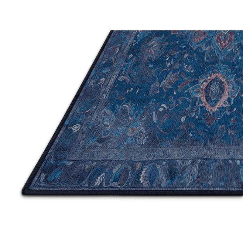 Machine Washable Blue Area Rug, Rectangle 2' x 3'