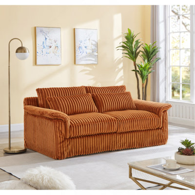 74" Cloud Corduroy Loveseat Sofa,Modern Comfy Couches,2-Seater Sofa Couch for Living Room,Bedroom and Small Spaces,Orange