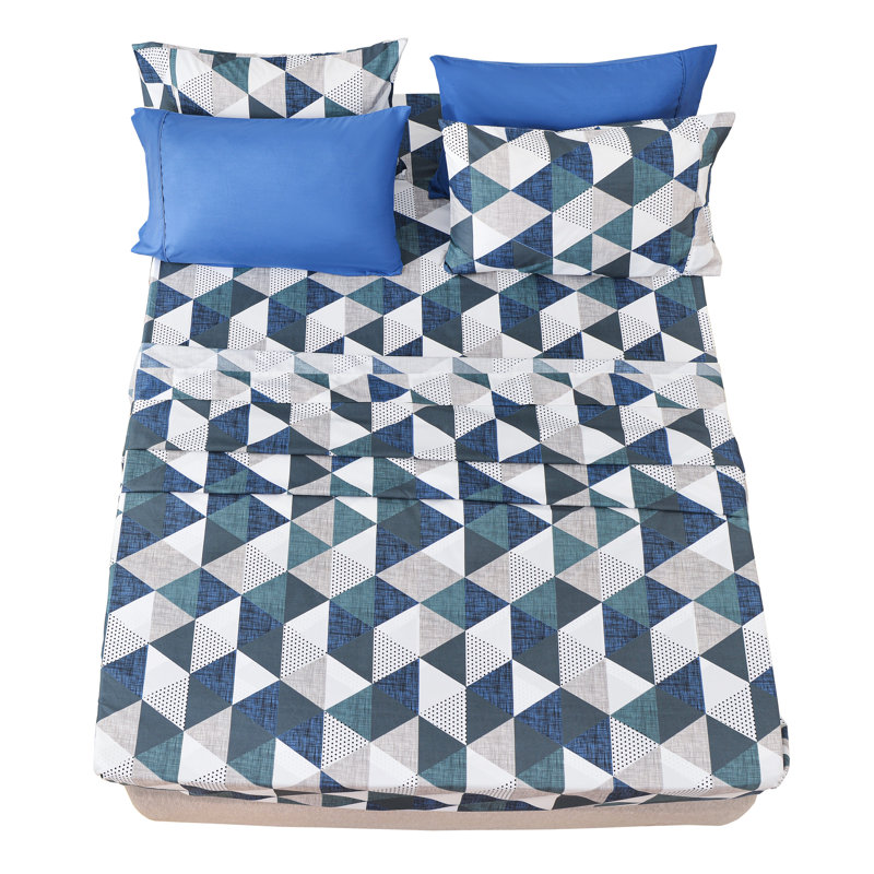 Twin Black and Blue Geometric Microfiber Sheet Set