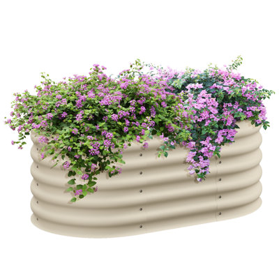 Ensemble de jardin surélevé galvanisé 3,5 pi x 2 pi x 1,4 pi, jardinière surélevée en métal avec bordure de sécurité, réservoir de bricolage facile pour faire pousser des fleurs, des herbes et des légumes, crème