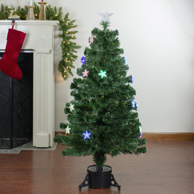 Pre-lit Potted Color Changing Star Artificial Christmas Tree - Fiber Optic LED Lights