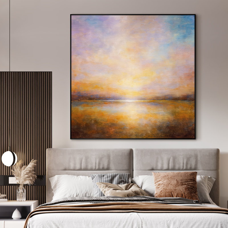 Très grand art mural imprimé sur toile - Paysage abstrait, œuvre d'art rétro pour décor de salon ou de chambre à coucher - «Assemblage requis du cadre (cadre non fini)»