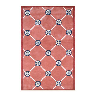 Normandie Beach Compass Handmade Wool Tufted Area Rug in Peach & Navy