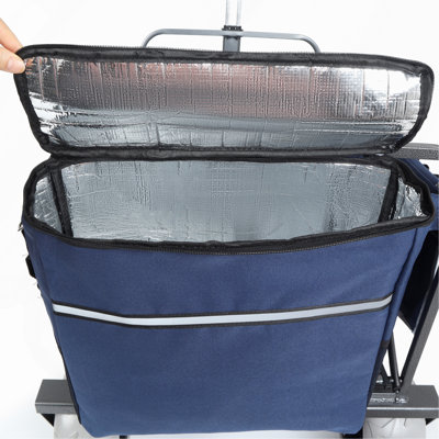 Chariot de plage pliable avec grandes roues pneumatiques de 23 cm (9 po) pour le sable, capacité de 227 kg (500 lb), chariot pliant tout-terrain en acier avec sac polyvalent, bleu foncé