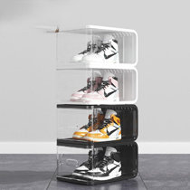 Shoe Storage Boxes Organizers 15 x 11 x 9.25 Extra Large Size Sneaker Display Shoe Containers Clear Plastic Stackable with Lids Magnetic Side