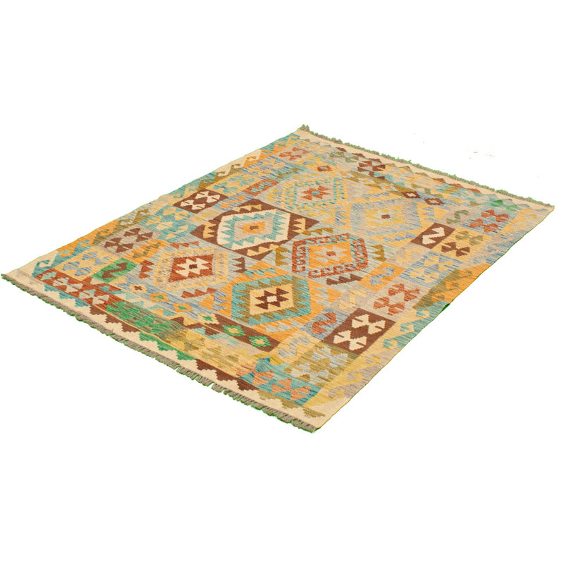 Tapis décoratif en laine de conception unique 4 pi 8 po x 6 pi 7 po noué à la main New Age