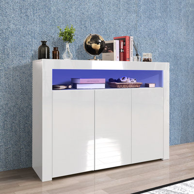 Living Room Sideboard Storage Cabinet High Gloss With LED Light by Wrought Studio