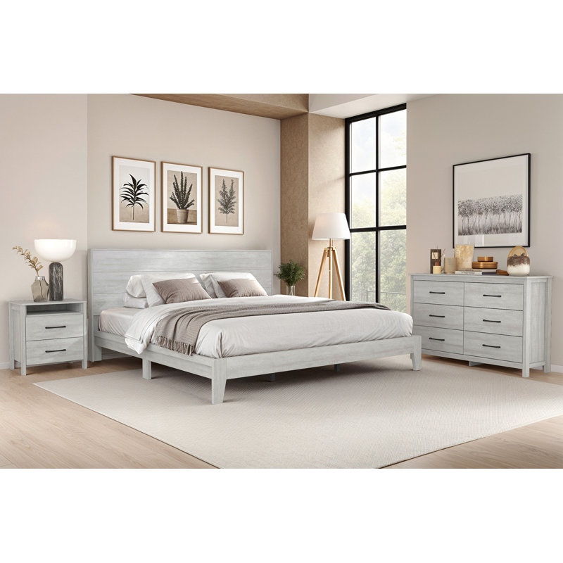 Ensemble de chambre à coucher 3 pièces Allysyn Holmes, Très grand, Chêne gris cendré