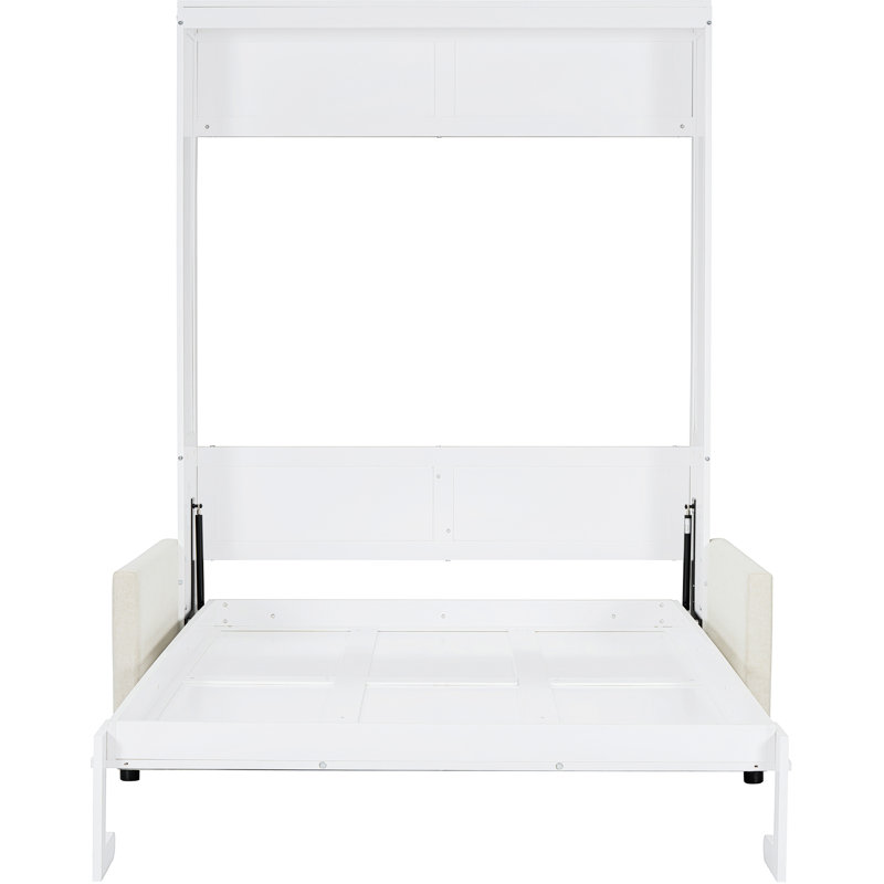 Lit double blanc avec coussin et lit - Fusion, espace pour, rangement simple, l 65,6 po x L 83,1 po, H 83,6 po, élément mural idéal pour une vie en appartement idéale