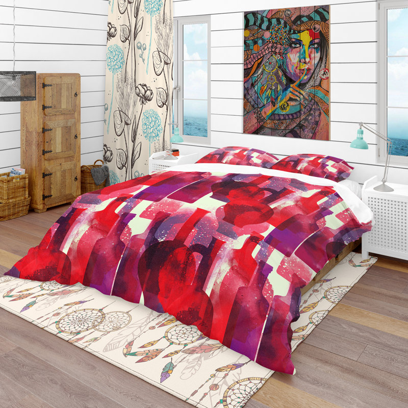Ensemble de housse de couette bohème et éclectique, Housse simple + 1 taie décorative