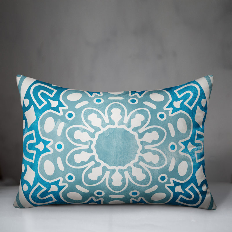 Outdoor Reversible Throw Pillow, Blue, Floral 2