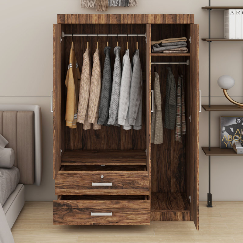 Armoire 3 tiroirs en bois avec tiroirs et tringles de suspension, Brown