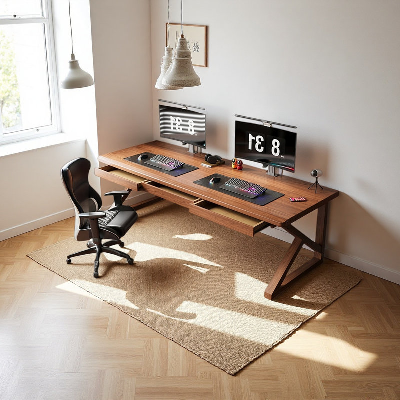 Bureau en bois massif pour deux personnes en pin, 29.52" H x 47.24" W x 23.62" D