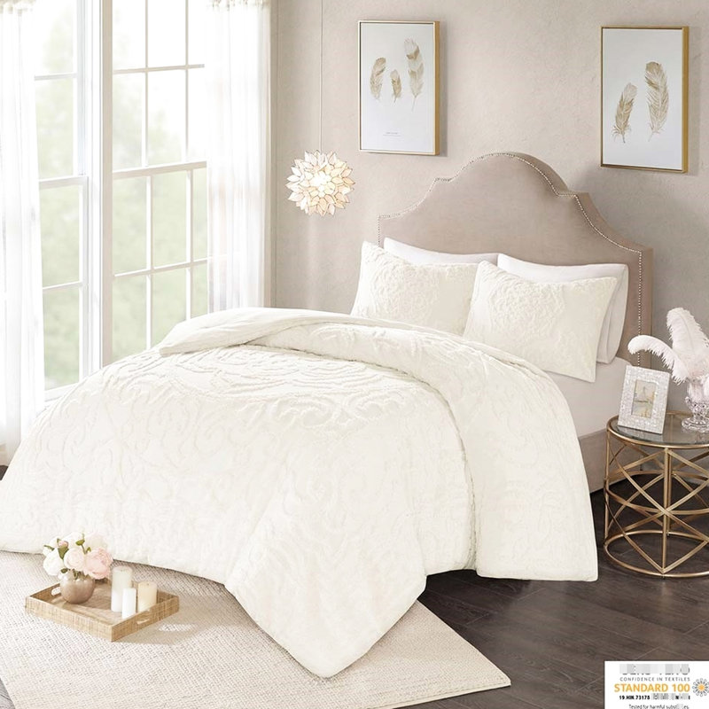 Literie 2 pièces pour lit simple / simple TG - Chenille en coton avec motif d'édredon en médaillon d'inspiration mondiale