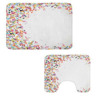  Music Bathroom Rug Set 2 Pieces Rectangle & Contour Mats Multicolor