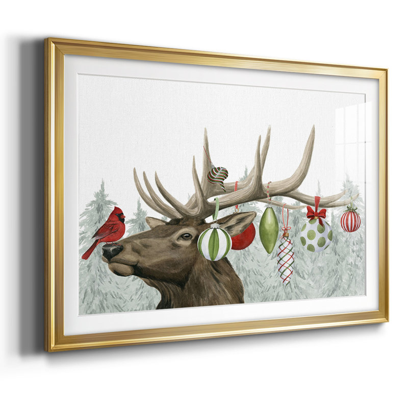 Festive Forest Collection A - Art mural mat et encadré sous verre acrylique, grand salon, Or, H 19 po x l 27 po x P 1,5 po