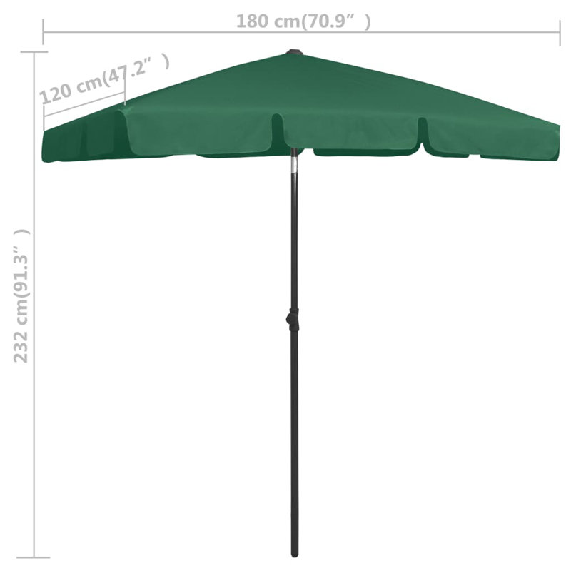 Parasol de plage rectangulaire Dinuba, Vert, H 91,3 po x l 70,9 po x P 47,24 po