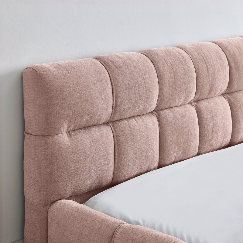 Structure de lit rembourrée avec tissu épais, Grand lit, Rose