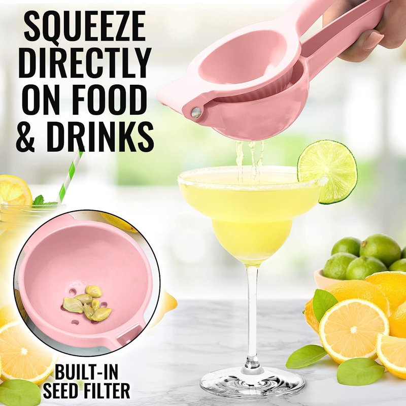 Zulay Kitchen Metal Lemon Squeezer Citrus Juicer Manual Press for Extracting the Most Juice, Pink