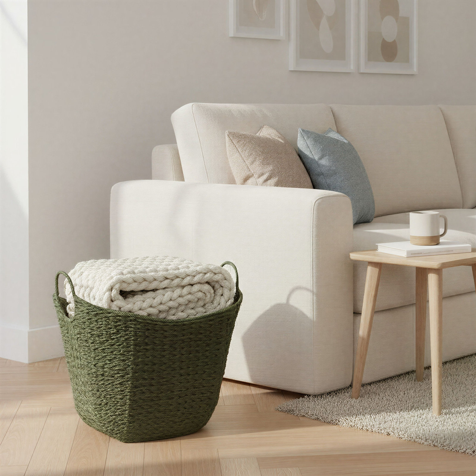Household Essentials Handwoven Jute Storage Bin, Olive