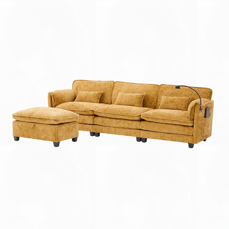 Canapé moderne en L en chenille moderne, Jaune