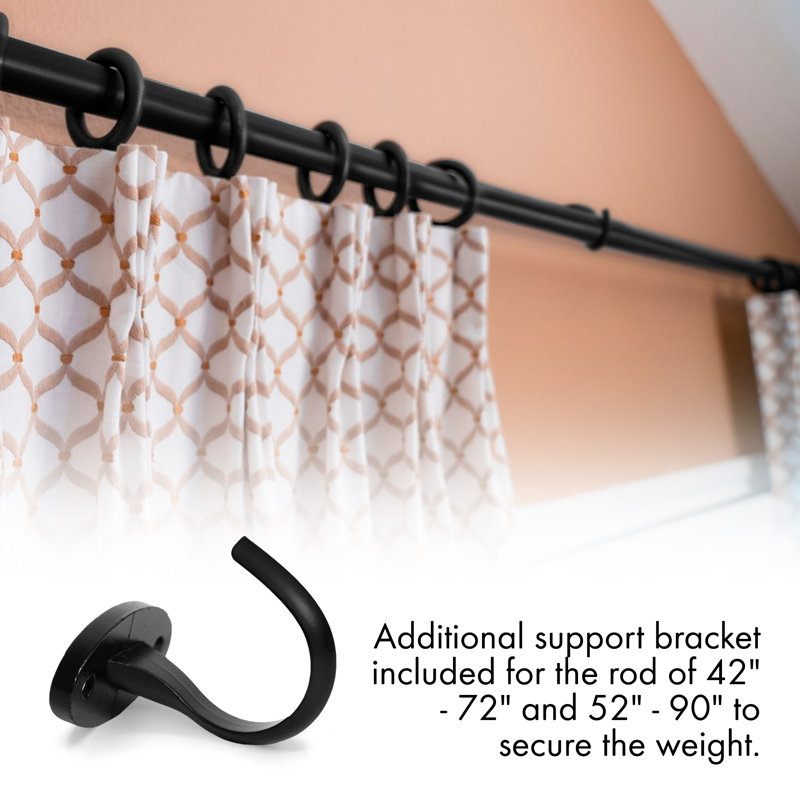 Black Adjustable Metal Spring Tension Rod, 24-42 Inches