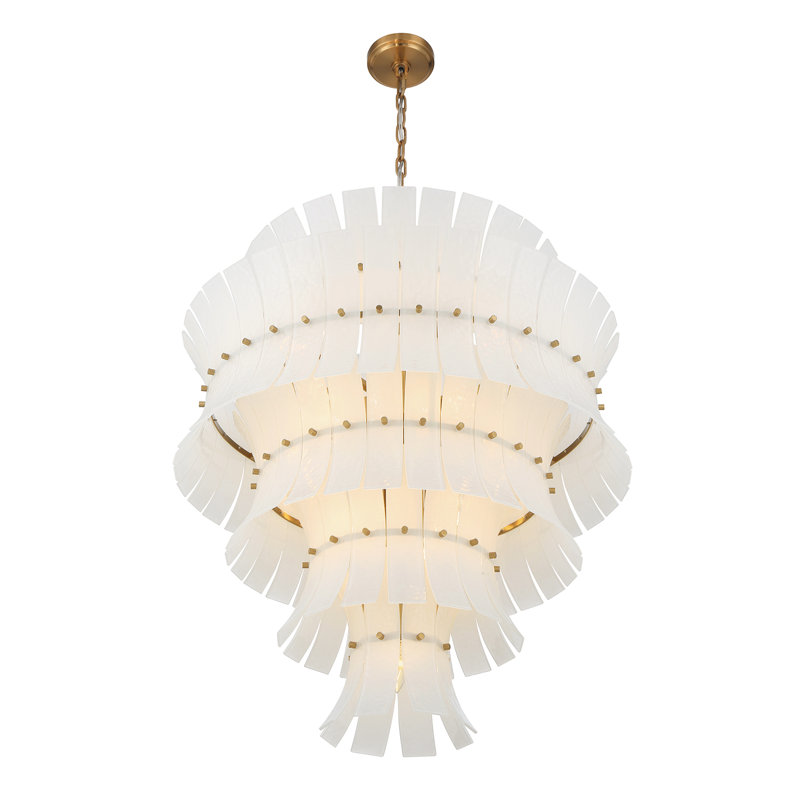 Abigail 13 Light Aged Brass Chandelier, 21 Lights, 37" H x 30" W x 30" D, White/Aged Brass