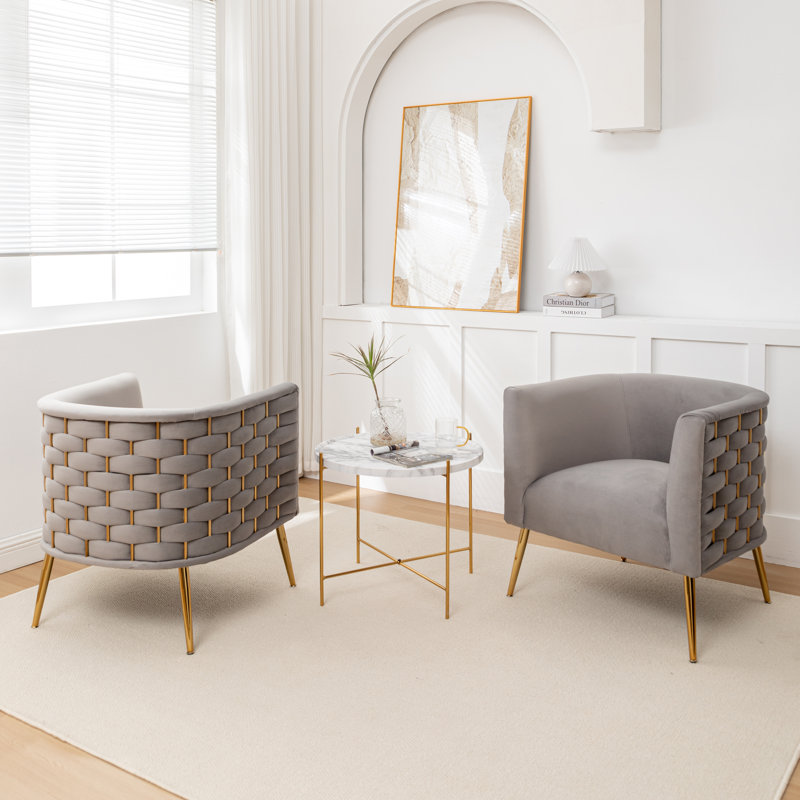 Cristen Velvet Barrel Chair, Gray Velvet, 2