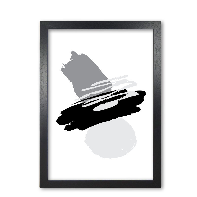 Black And Grey Abstract Paint Shapes - Print, Black Grain Frame, 85 cm H x 60 cm W x 5 cm D