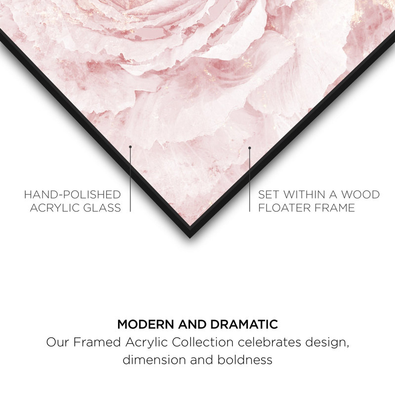 Oliver Gal Blush Winter Flower Pink Floral & Botanical - Framed Acrylic Glass Wall Art, Black, 31" H x 46" W