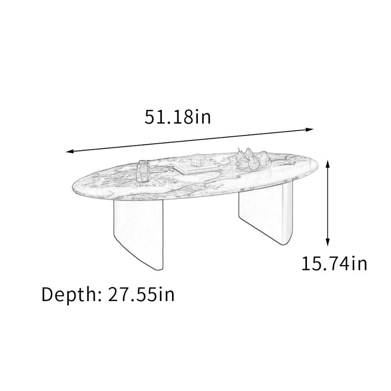 Table basse ovale moderne avec base en métal Home, H 15,74 po x L 51,18 po x l 27,55 po, Blanc / Taupe, Noir