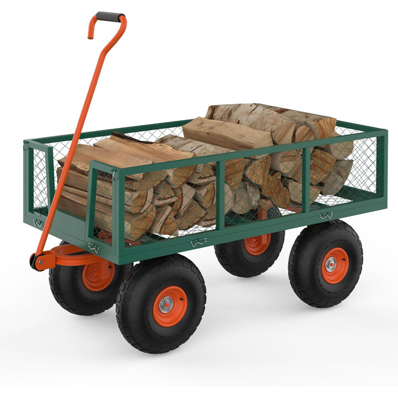 Chariot de jardin robuste en acier, chariot de jardin 3 en 1, H 2,75 pi x l 1,7 pi x P 3,2 pi, Vert