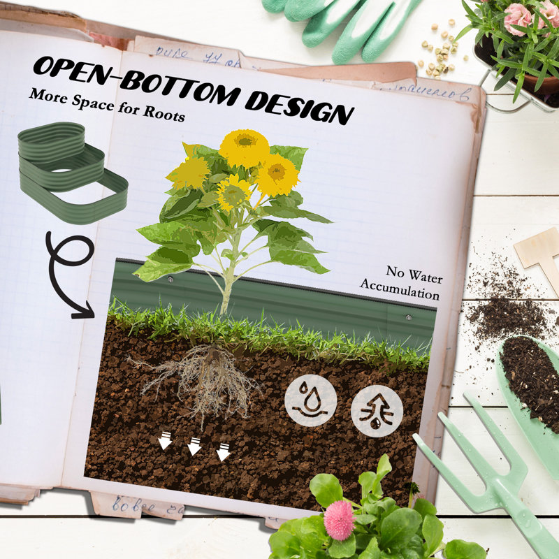 Ensemble de lit de jardin surélevé en acier galvanisé à 3 niveaux Outsunny, Vert