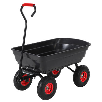 Chariot de jardin basculant robuste de 408 kg (900 lb), chariot tout-terrain, pneus de 25 cm (10 po) et poignée pivotante à 180°, moyeu rouge