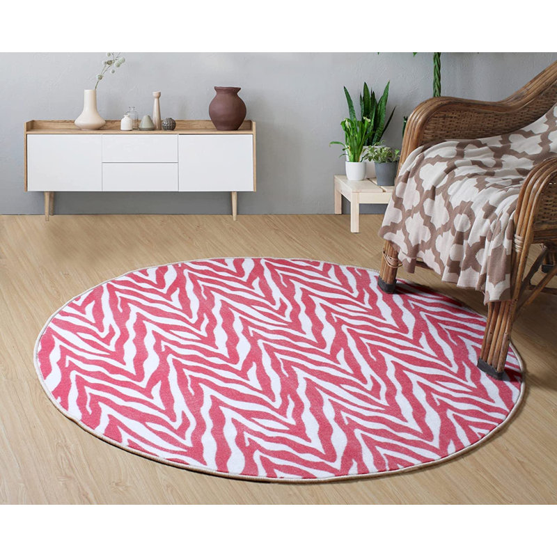 Tapis rose / blanc en nylon touffeté à la machine Bacquet, Carré 2 pi