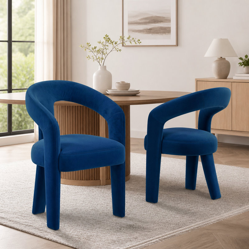 Ensemble de 2 fauteuils d'appoint / de salle à manger / de barils en tissu de velours de conception contemporaine